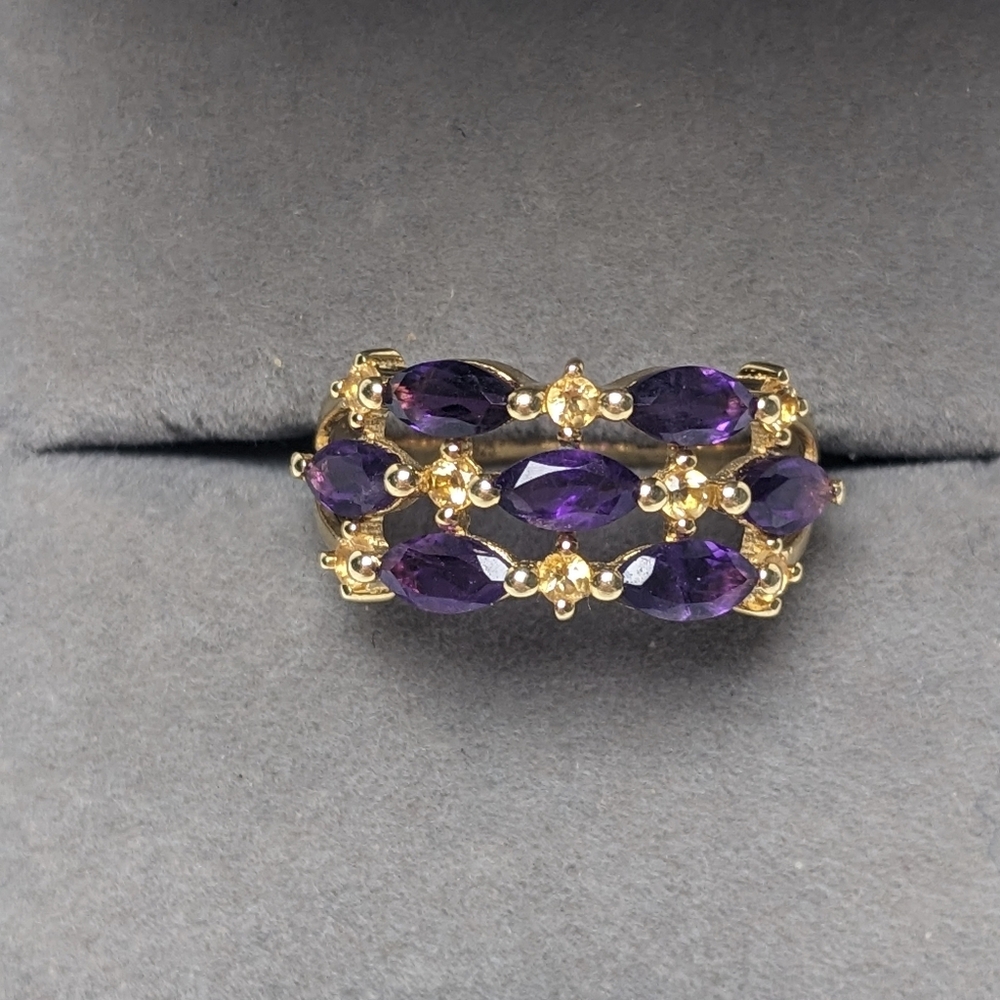 New Sterling Silver Gold Plated Amethyst & Citrine Ring 1.85ct Womens Size 7.5